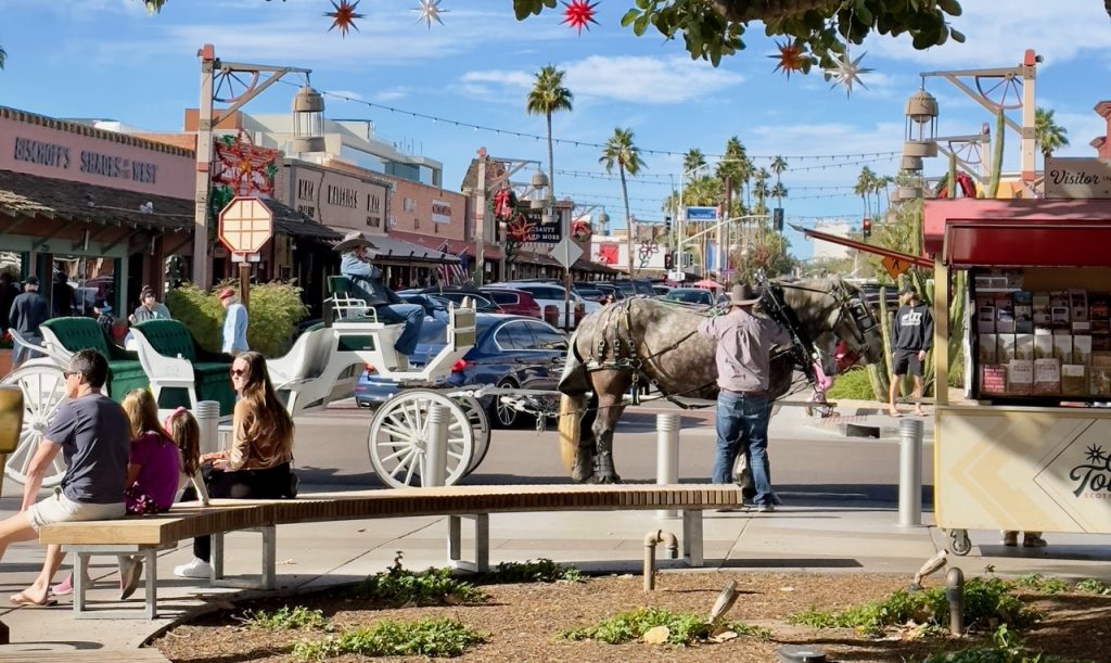 Old Town Scottsdale, perfect place for outdoor walk during spring vacation in Scottsdale