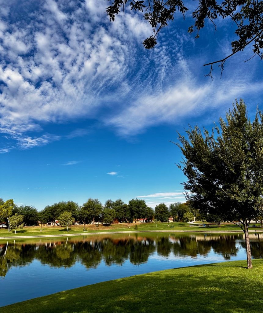 Chaparral Park, part of the Scottsdale Greenbelt with a pond, walking paths, picnic areas, and xeroscape garden