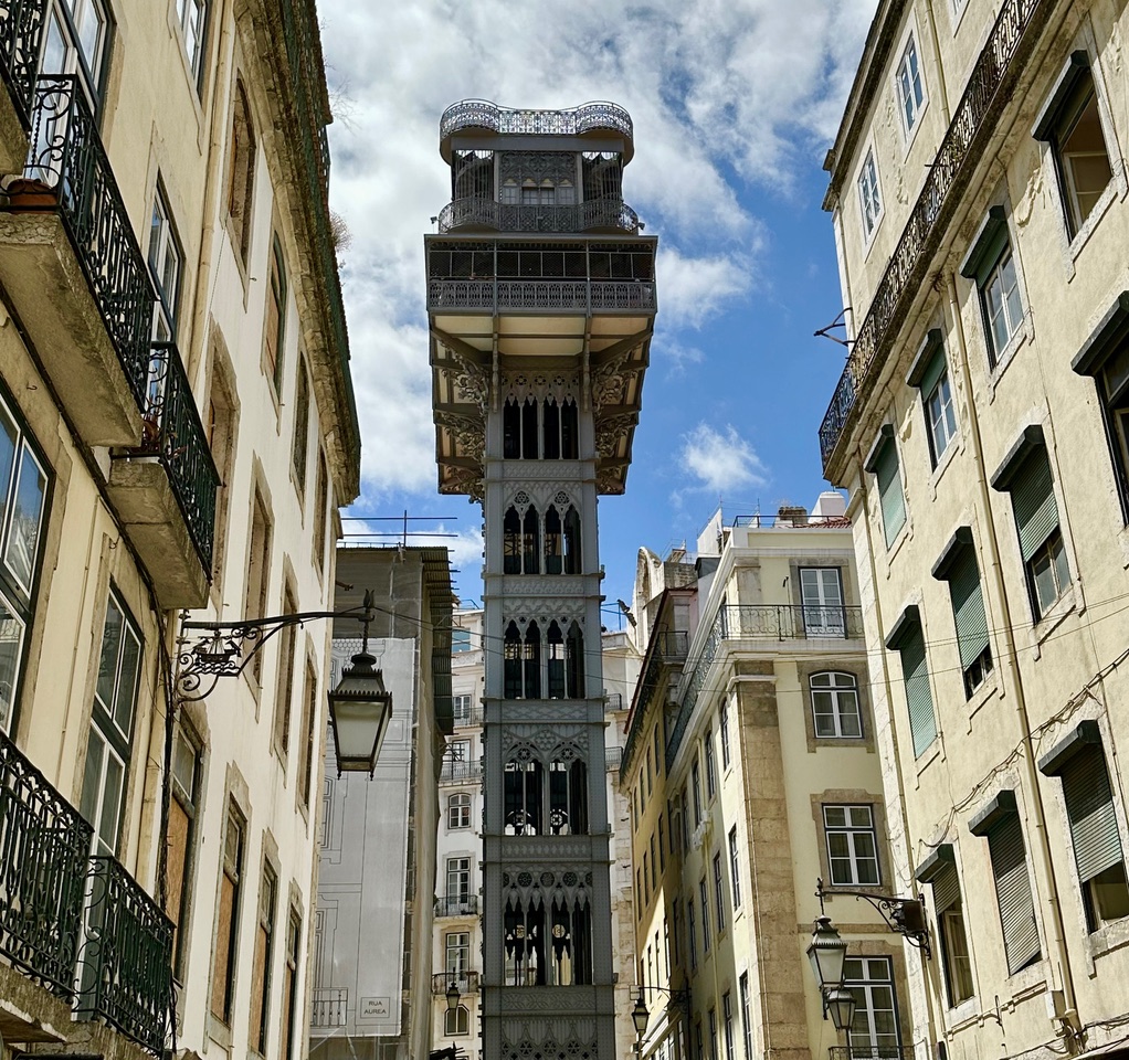 Intricate steel structure of the Santa Justa Lift